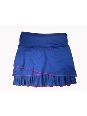 Lucky In Love Womens M 8/10 Tennis Golf Skirt Skort Pleated Blue Pink Trim